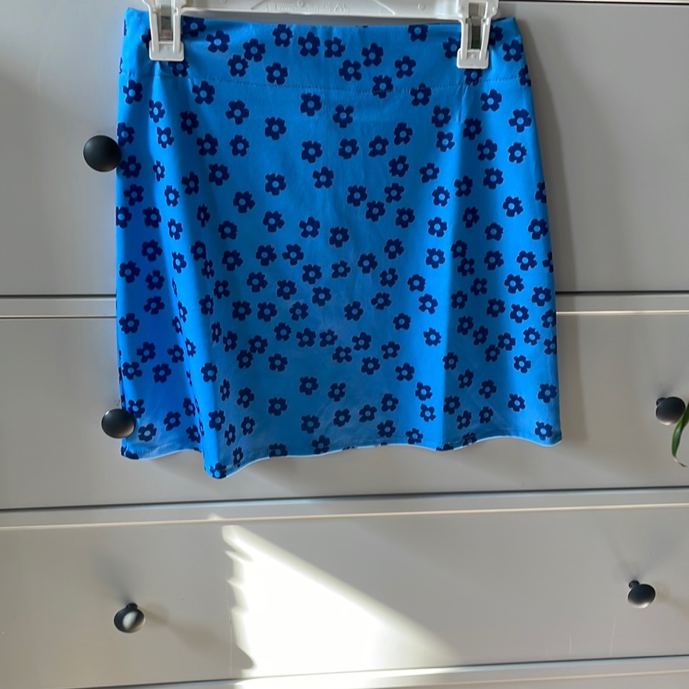 Blue skirt with dark blue floral print